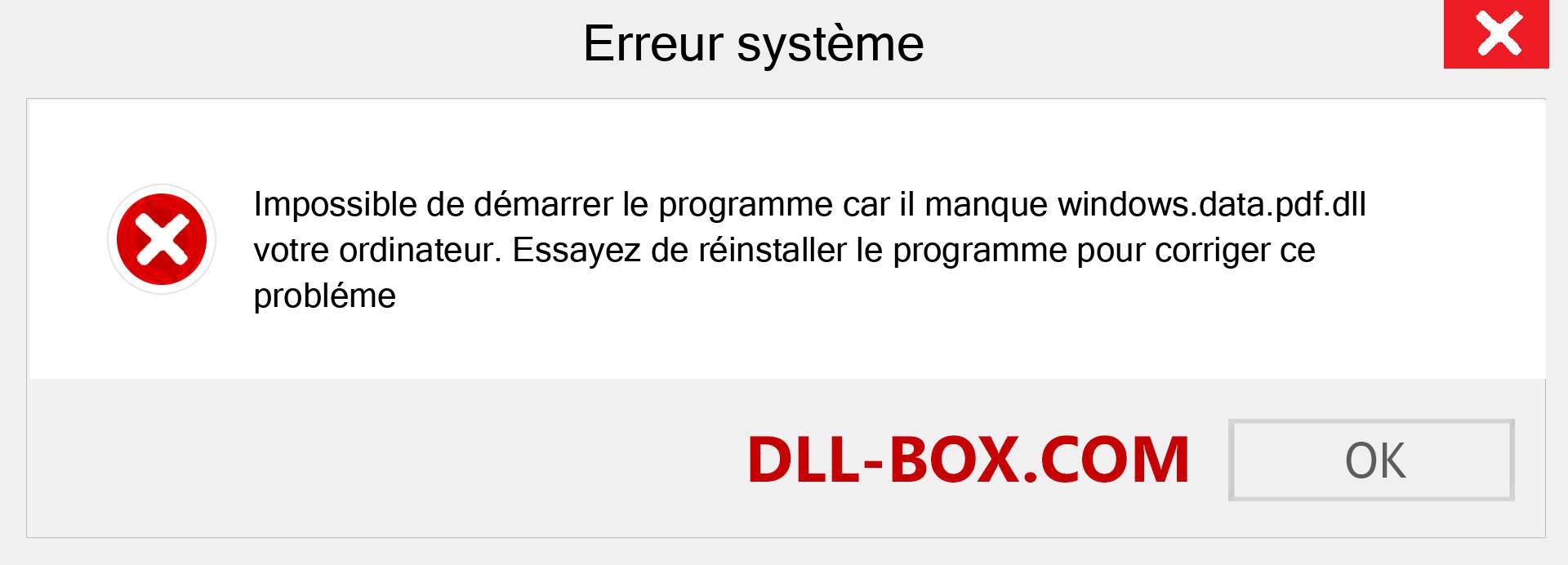 Le fichier windows.data.pdf.dll est manquant ?. Télécharger pour Windows 7, 8, 10 - Correction de l'erreur manquante windows.data.pdf dll sur Windows, photos, images